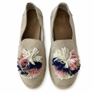 TOMS Deconstructed Alpargata Oxford Suede Tassel Espadrilles 7.5 Beige